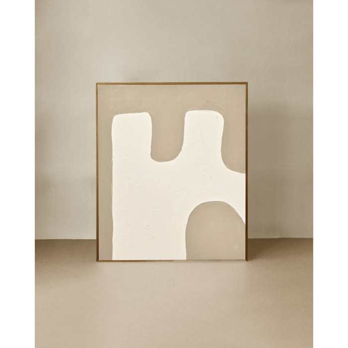 Tableau beige et blanc décoratif sur coton avec cadre en bois peint à la main à la peinture à l'huile en différentes tailles