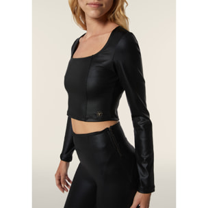 Maglia corta con scollo quadrato in tessuto effetto wet