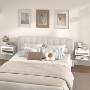 Juego de 2 Mesitas de Noche Flotantes de Pared con Cajón de Ratán y Estante Abierto, Mesillas de Noche Dormitorio de Estilo Nórdico, para Sala de Estar, 40x34x23 cm, Blanco