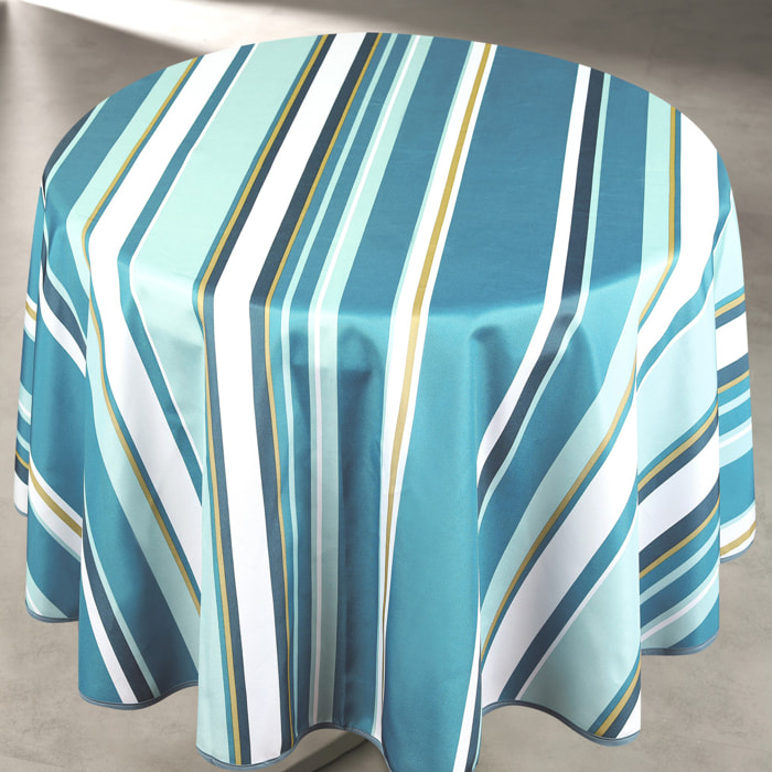 Nappe ronde anti taches à rayures - Bleu