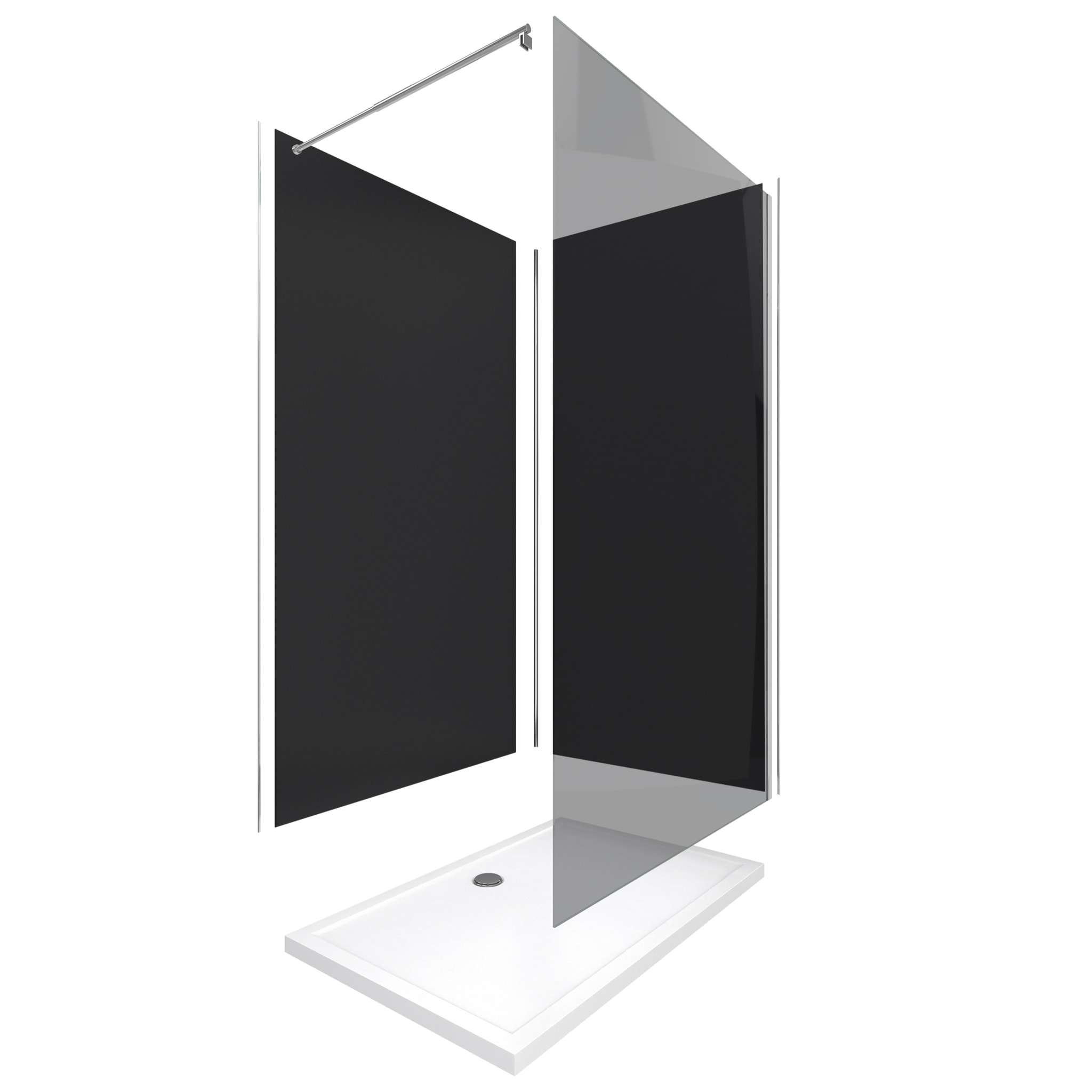 Pack Douche a l'Italienne 90x120 - Kit Panneaux Muraux Noir/Chrome + Receveur + Paroi Fumee 8 mm
