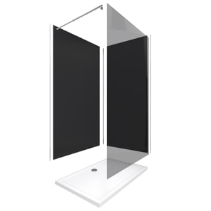 Pack Douche a l'Italienne 90x120 - Kit Panneaux Muraux Noir/Chrome + Receveur + Paroi Fumee 8 mm