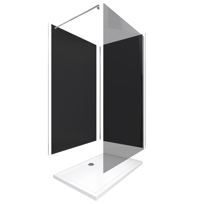 Pack Douche a l'Italienne 90x120 - Kit Panneaux Muraux Noir/Chrome + Receveur + Paroi Fumee 8 mm