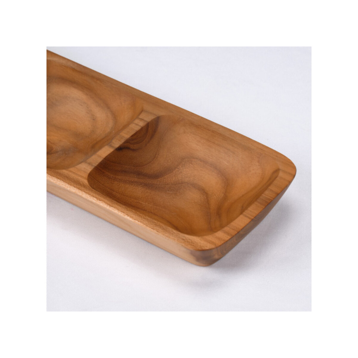 Plateau apéro 3 coupelles 29 cm en bois massif de teck - GUSTAVO