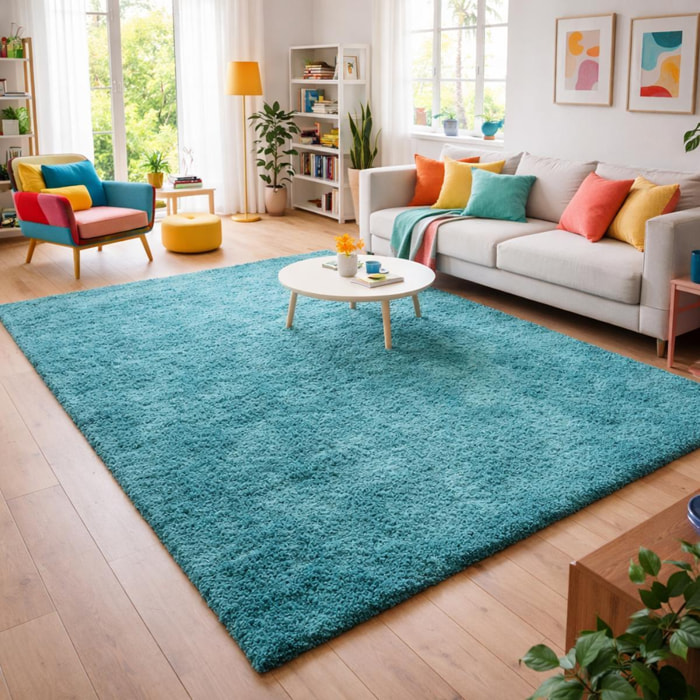 Tapis poils longs shaggy tissé motif uni ZASIVE