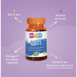 PEDIAKID - Gommes Oméga 3 - Formule Naturelle au Délicieux Arôme de Citron - Soutient les Fonctions Cognitives - Favorise la Croissance et le Développement Cérébral - Lot de 3 piluliers