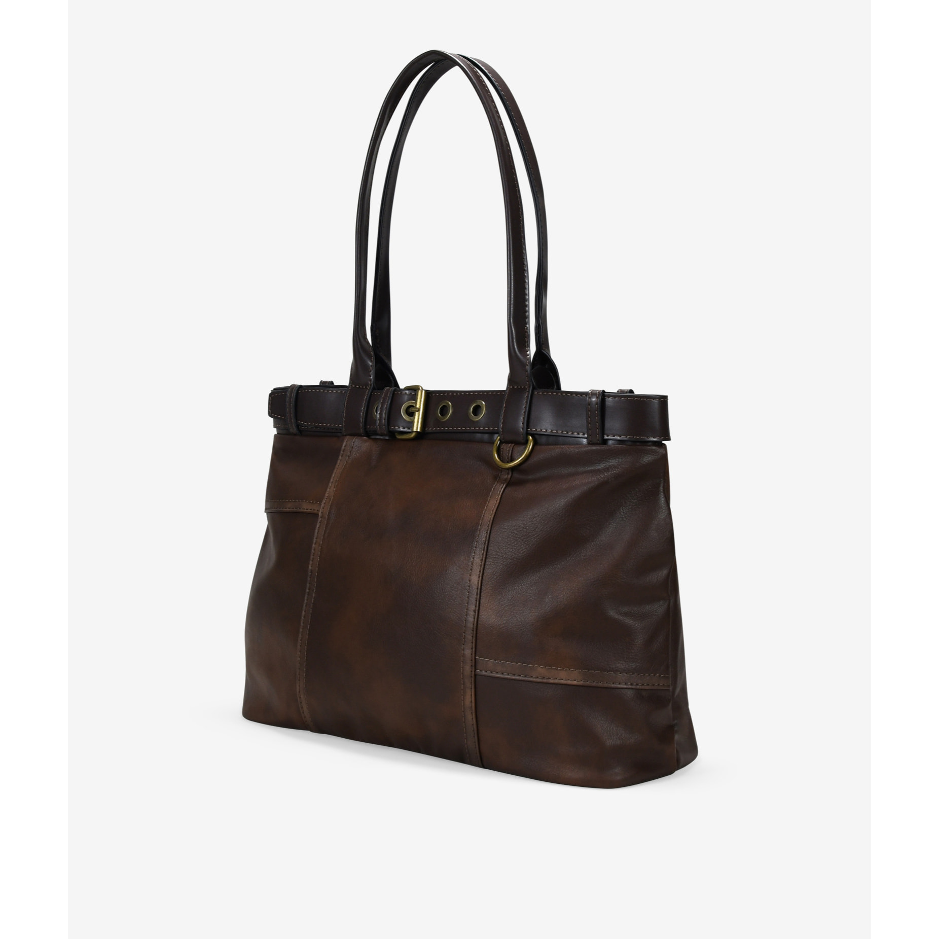 Bolso de hombro marrón vintage con cinturón