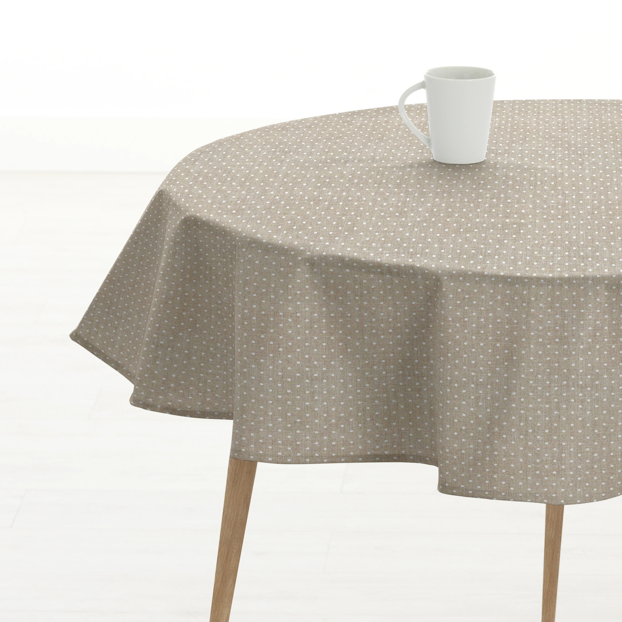 Nappe ronde en résine anti-taches Plumeti blanco