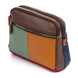 Attigliano bolso bandolera en piel auténtica Dollaro. Colores combinados aleatorios.