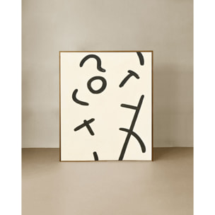 Tableau blanc et noir décoratif sur coton avec cadre en bois peint à la main à la peinture à l'huile en différentes tailles