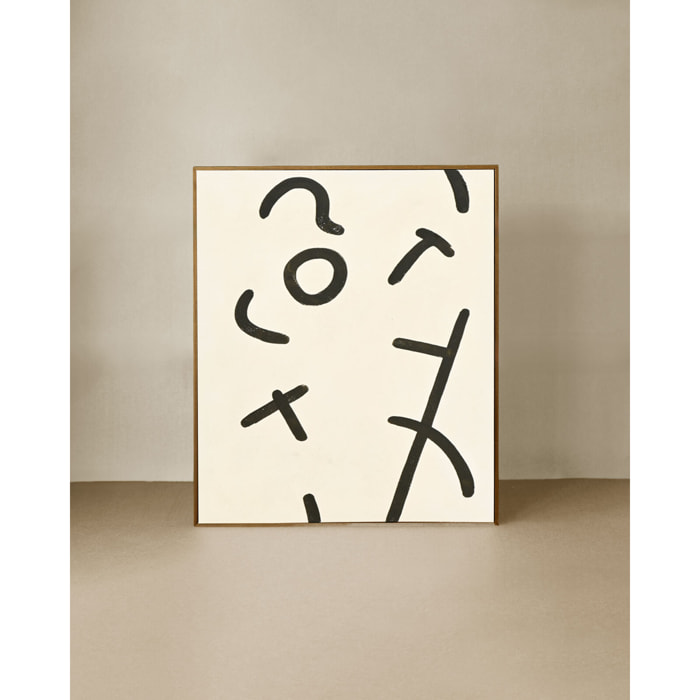 Tableau blanc et noir décoratif sur coton avec cadre en bois peint à la main à la peinture à l'huile en différentes tailles