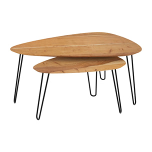 Table basse d'acacia ovale gigogne en bois (lot de 2) - Kiwi