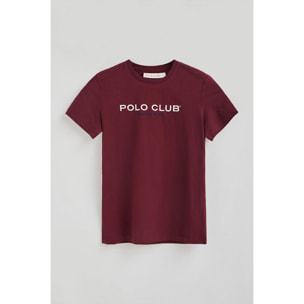 Maglietta granata a maniche corte con logo Established 2012 Polo Club