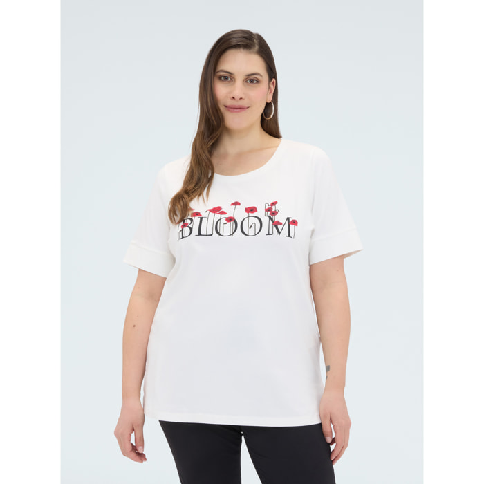 Fiorella Rubino - T-shirt in cotone con scritta BLOOM - Bianco