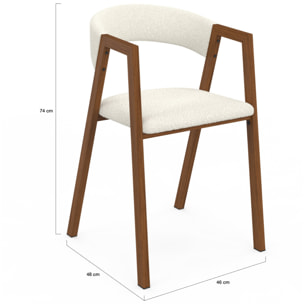 Chaises Enola avec accoudoirs bouclette pieds effet noyer - lot de 4
