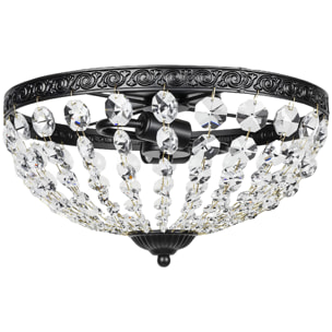 Lámpara de Techo de Cristal Clásica con 2 Casquillos E14, 40W, Plafón de Techo Vintage con 168 Cuentas de Cristal para Dormitorio, Salón, Cocina y Comedor, Negro