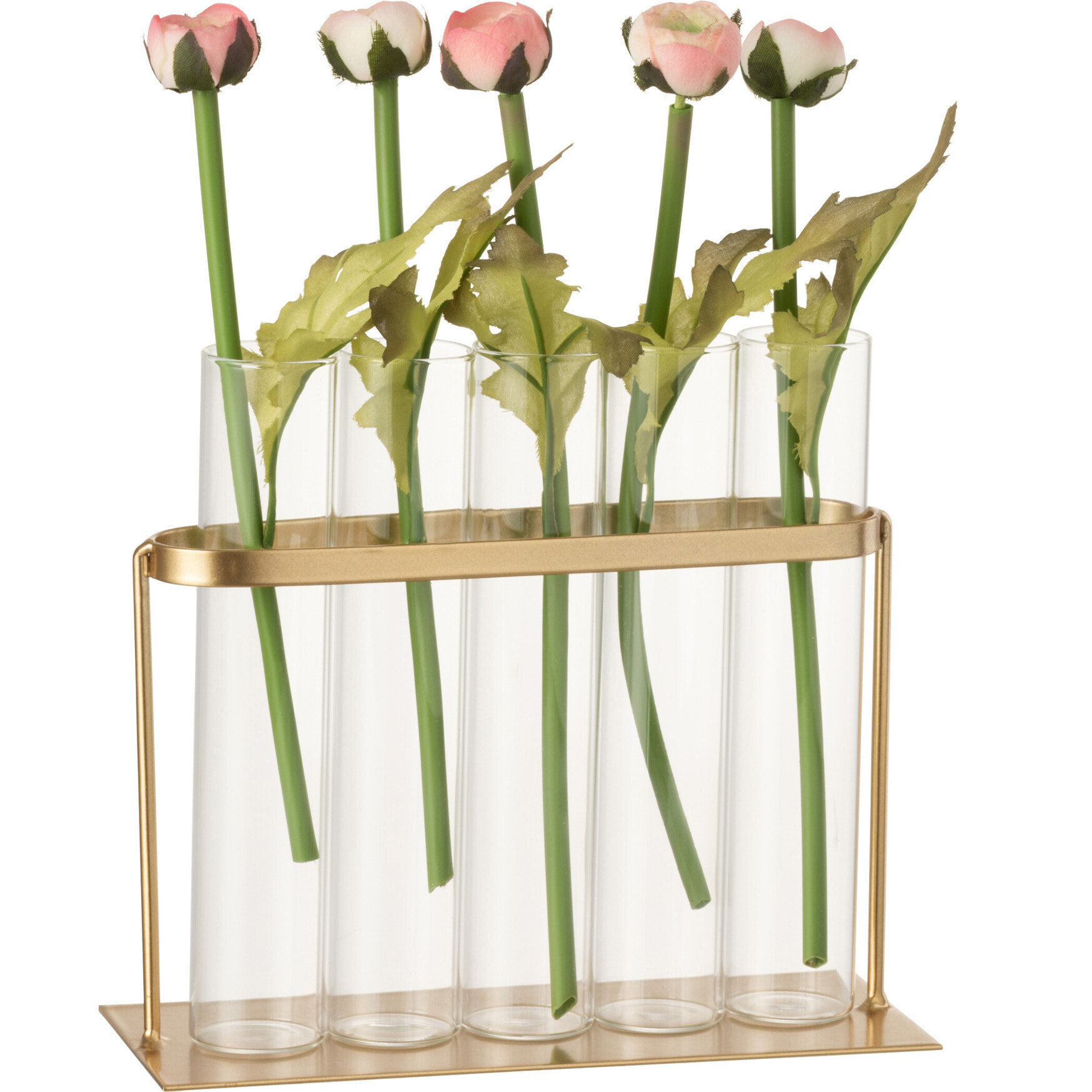 J-Line soliflore 5 Tubes - métal/verre - or - 15 cm de hauteur