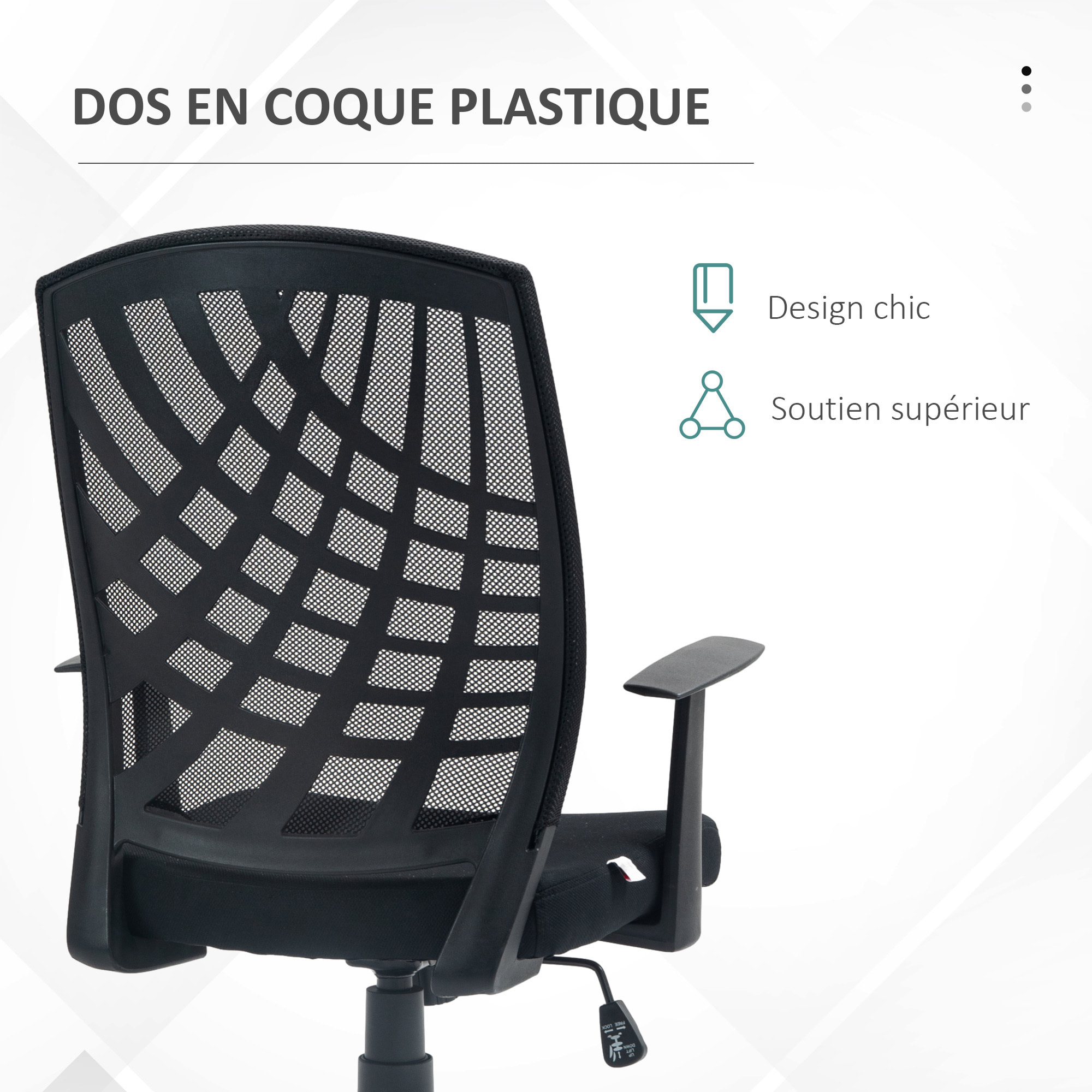 Chaise de bureau design ergonomique réglable accoudoirs maille noir