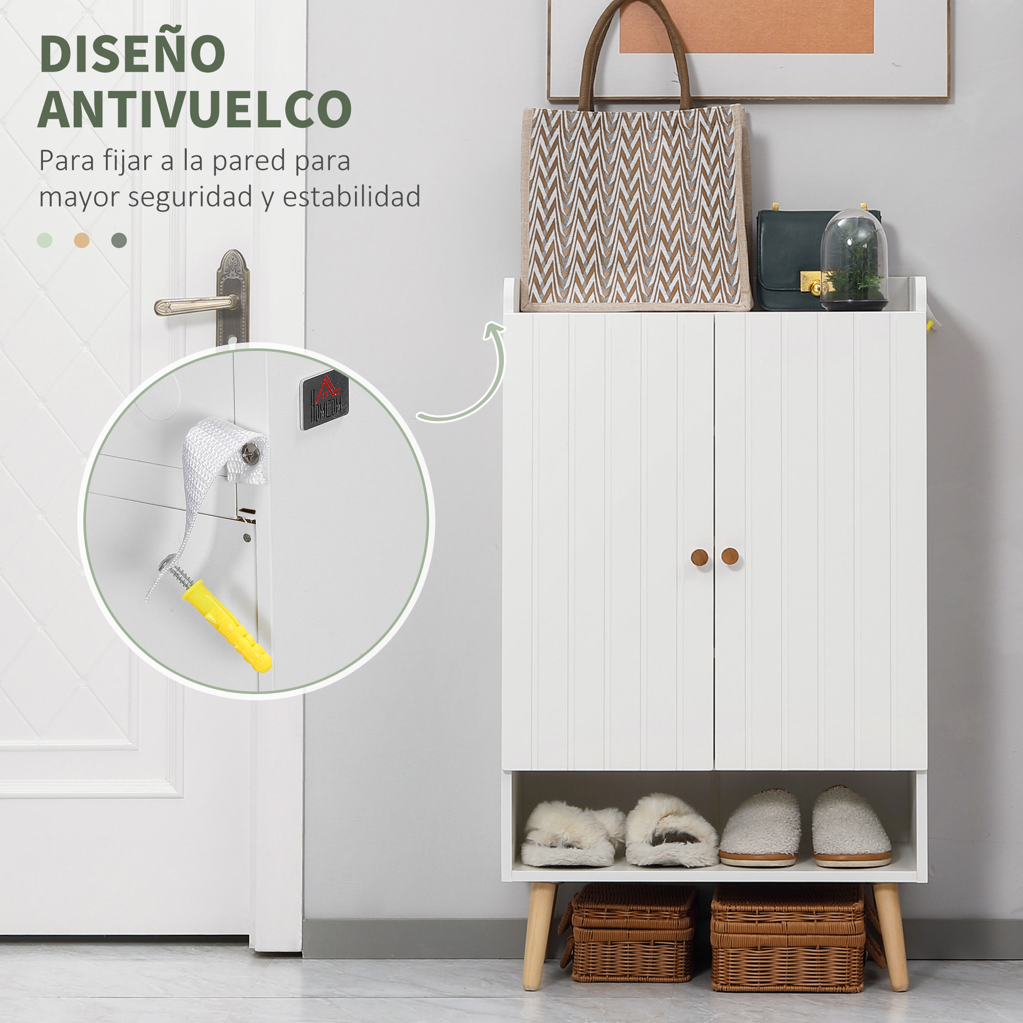 HOMCOM Mueble Zapatero con 2 Puertas Armario de Zapatos con Estante Abierto y Estantes Ajustables para 15 Pares de Zapatos para Pasillo Entrada 60x33x100 cm Blanco