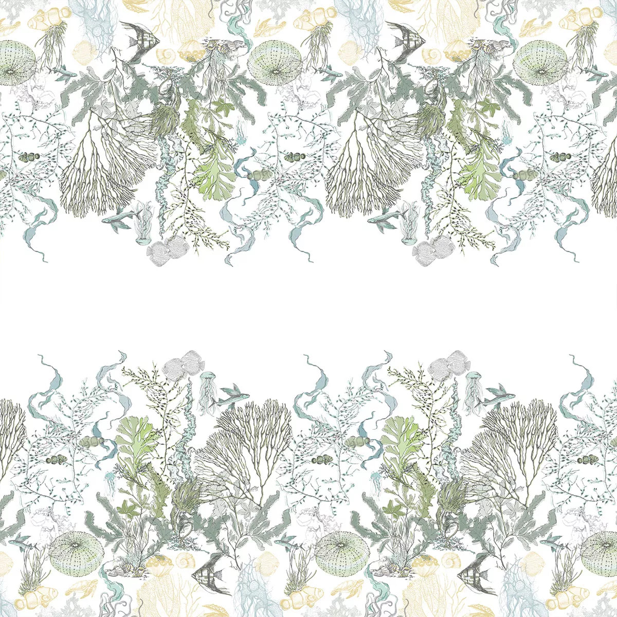 Nappe lin & coton lavé 150 g/m² imprimé blanc bleu vert Balade marine verde