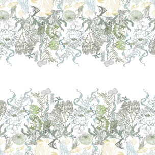 Nappe lin & coton lavé 150 g/m² imprimé blanc bleu vert Balade marine verde