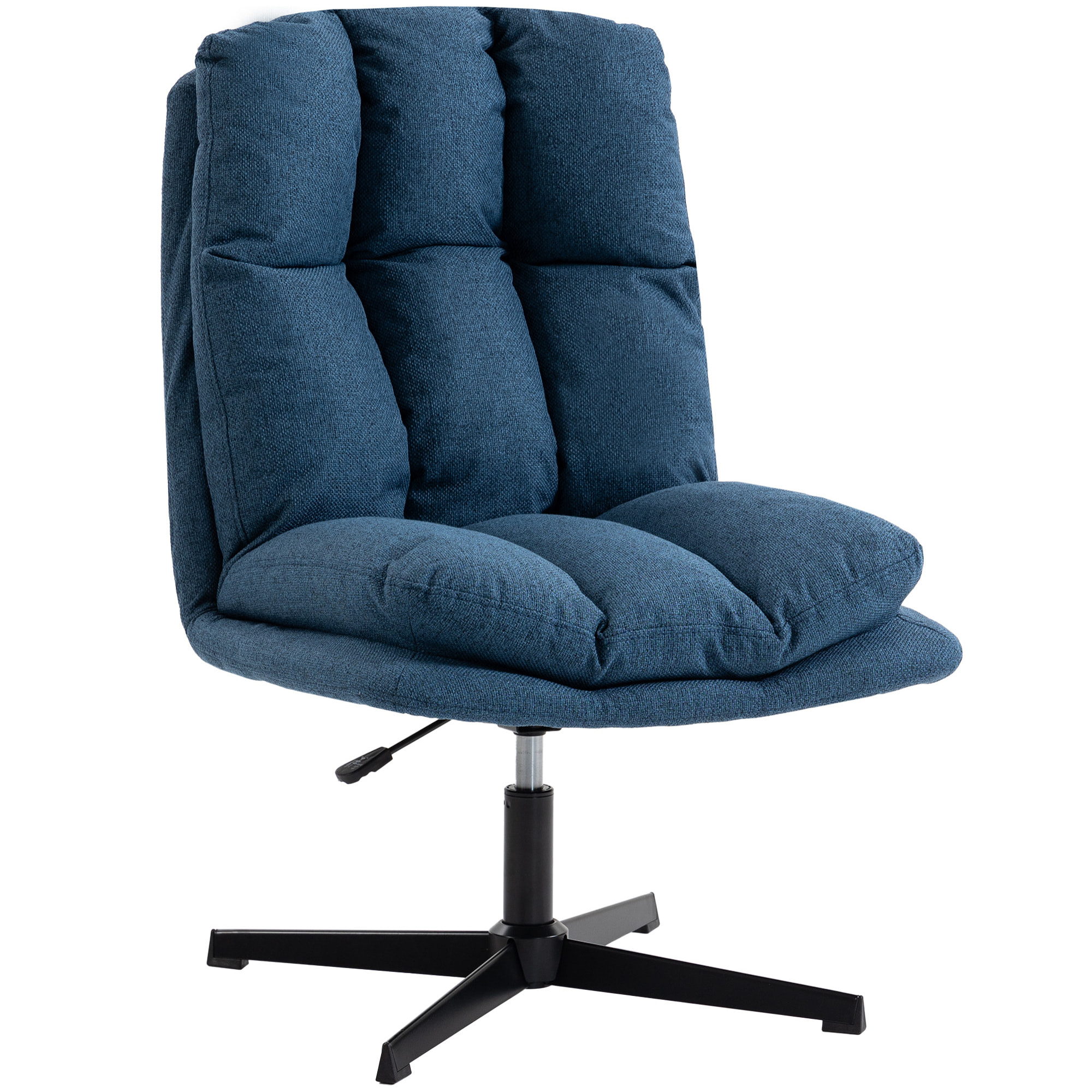 Butaca de Salón, Sillón Giratorio 360°, Sillón Relax con Altura Ajustable, Asiento Ancho, Tapizado en Lino, Base de Metal para Sala de Estar, Dormitorio, Azul Oscuro