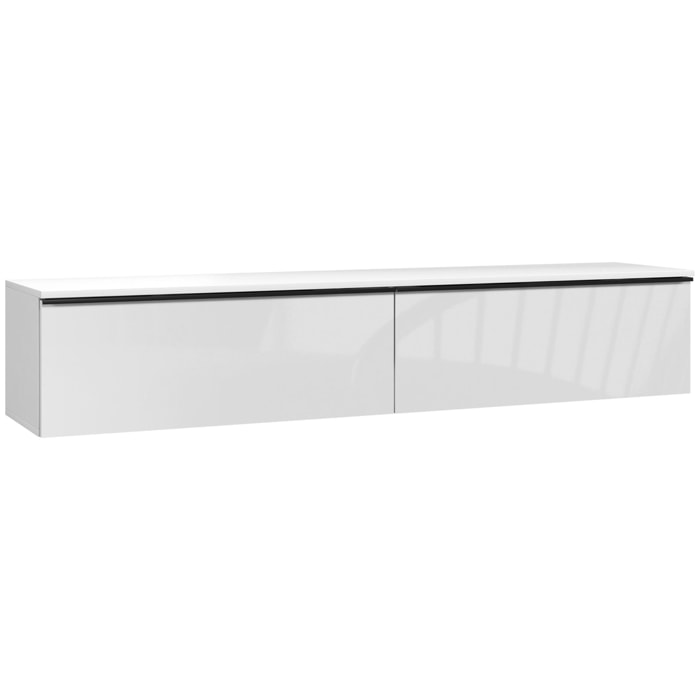 Meuble TV suspendu meuble TV flottant design façade blanc laqué 2 portes