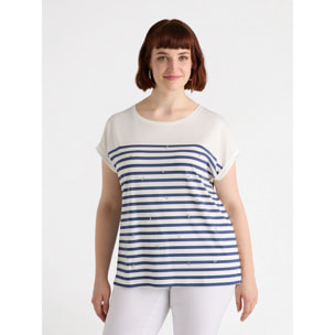 Fiorella Rubino - T-shirt a righe con ricamo - Bianco