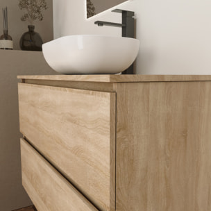 Conjunto de Baño Kaji | Mueble de Baño Suspendido | 80 cm Bardolino| Dos Cajones | Lavabo Ovalado sobre Encimera | No incluye Espejo | Alday