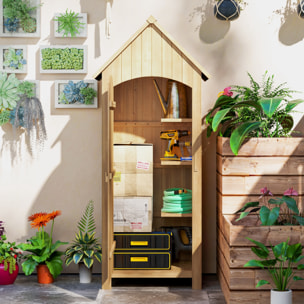 Caseta Jardín Exterior de Madera 77,5x54,2x179,5 cm 0,3 m² Cobertizo Jardín Exterior Armario para Almacenaje de Herramientas con 3 Estantes y 2 Puertas con Cerrojo para Patio Terraza Natural