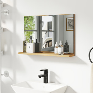 Espejo de Baño con Estante Abierto, Espejo de Pared, Estilo Moderno, para Entrada, Pasillo, 60x12x40 cm, Madera Natural