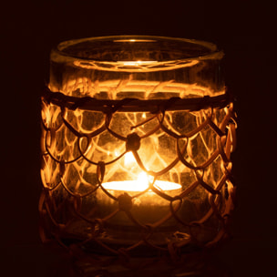 J-Line photophore Tricot - verre/rotin - transparent - small - 2 pcs