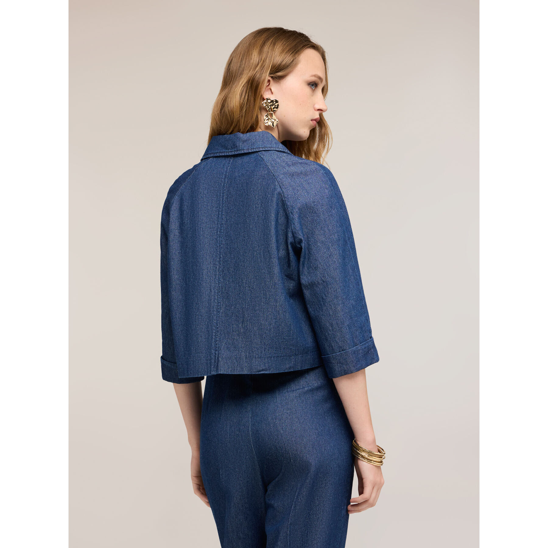 Motivi - Trench doppiopetto corto in chambray - Blu