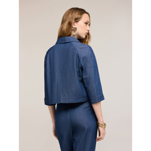 Motivi - Trench doppiopetto corto in chambray - Blu