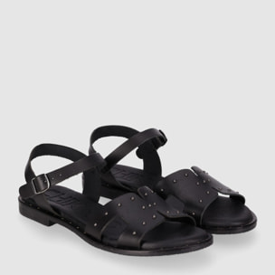 Sandalias de Piel - Negro - Tacón: Bajo
