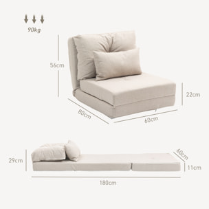 Fauteuil convertible chauffeuse inclinable - coussin inclus - tissu beige