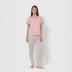 Pijama largo de algodón con escote pico alemania rosa