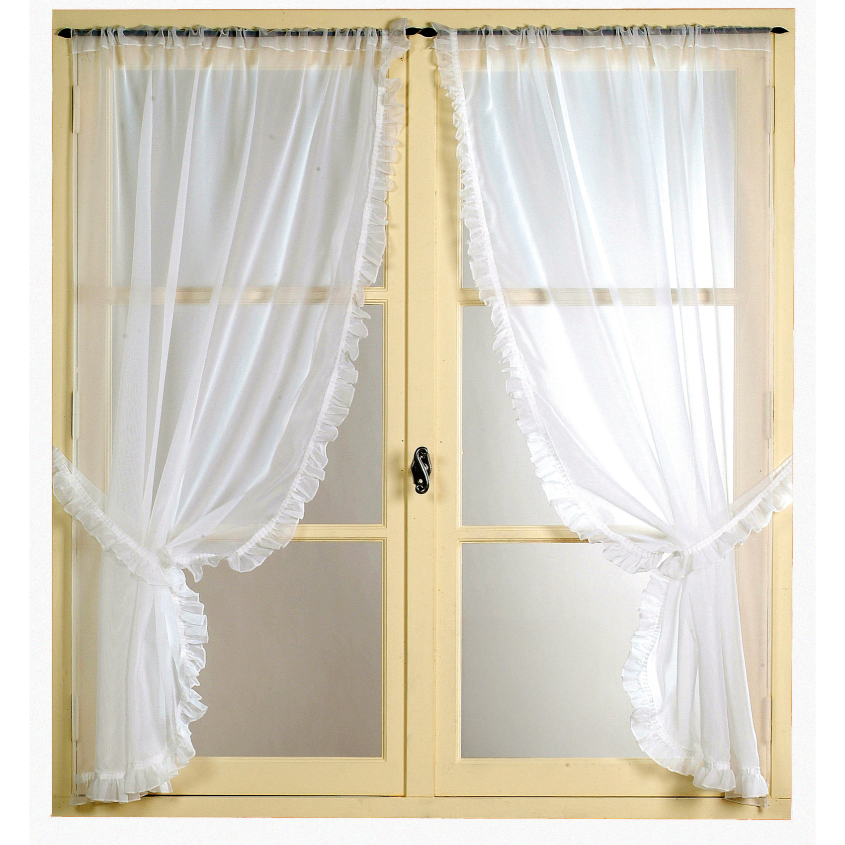 Paire de voilages romantique avec volant en poly-lin - Blanc