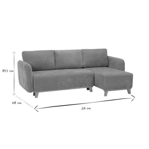 Canapé d'angle convertible et réversible 3-4 places en tissu effet velours terre brûlée et bois clair ROMANE