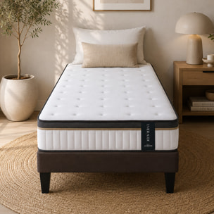 Ensemble Matelas Émeraude & Sommier Kit Tissu, Mémoire de Forme & Air System, 24 cm, Accueil Moelleux, Soutien Ferme