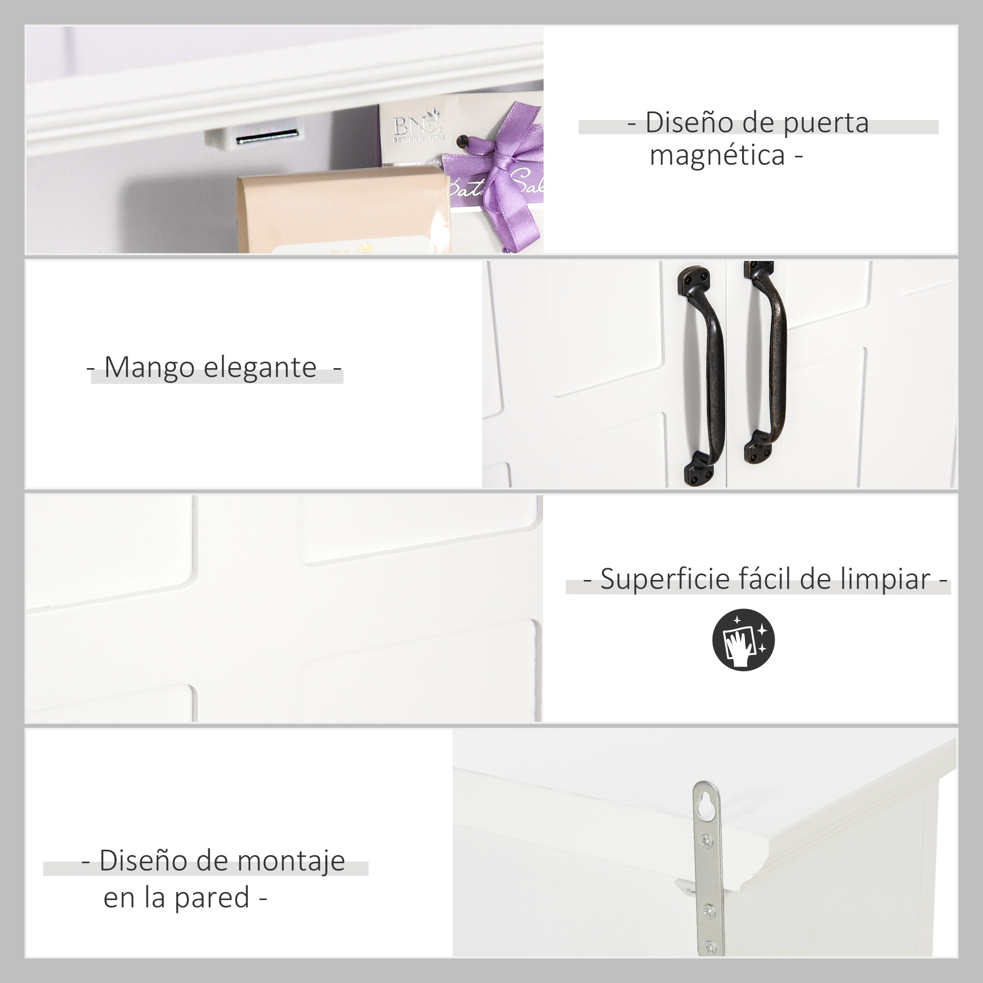 Armario de Pared para Baño Mueble Suspendido de Baño con 2 Puertas y Estante Ajustable y Almacenamiento Abierto para Aseo Dormitorio Ducha 60x19,8x58 cm Blanco