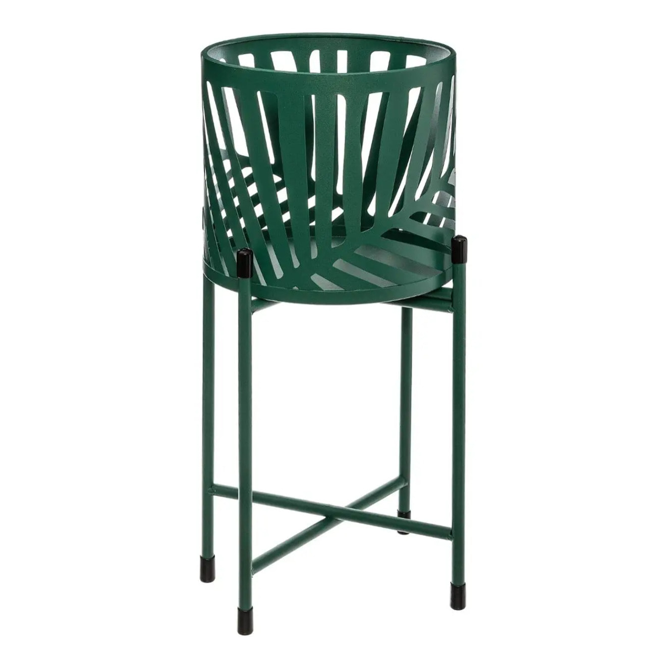 Set de 2 pots avec support "Feuilles" métal noir
