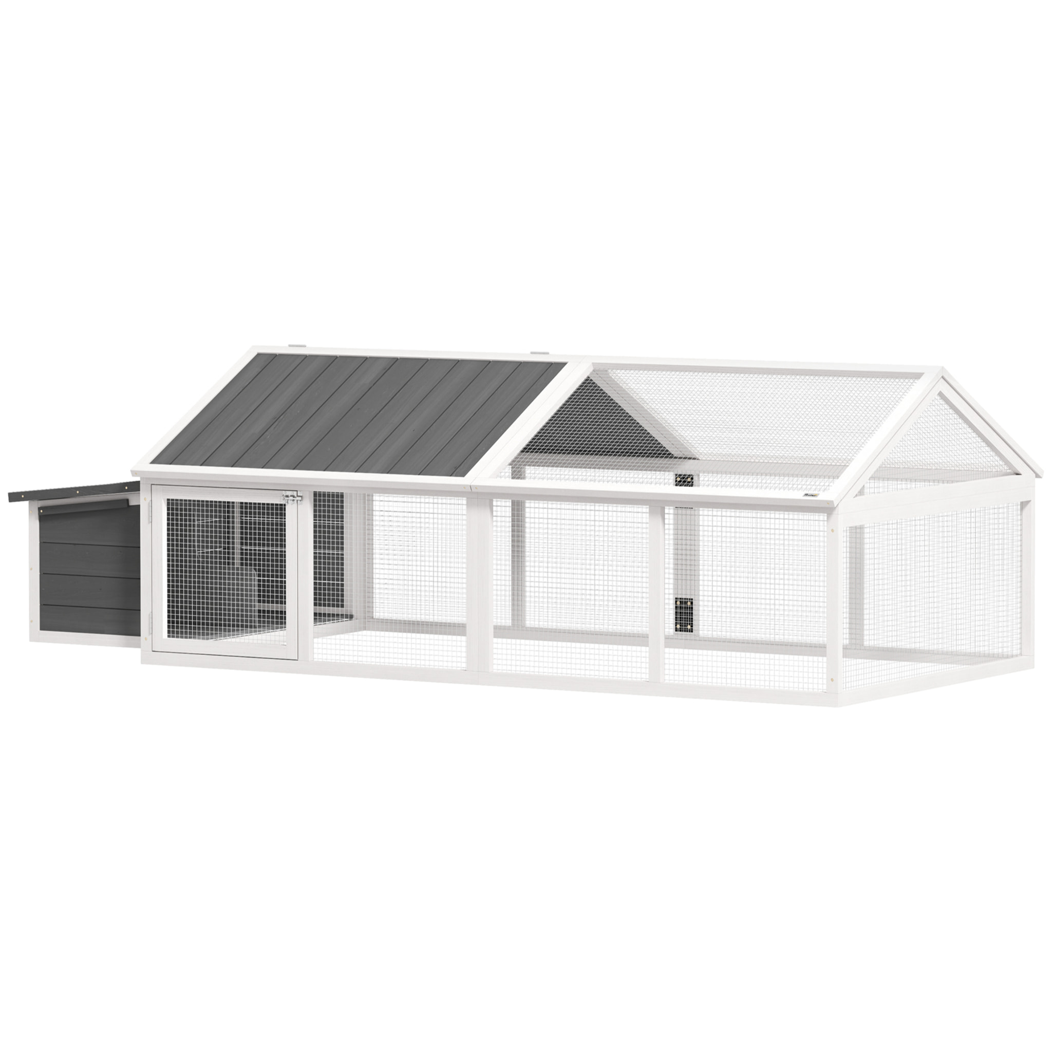 Poulailler espace couvert pondoir 2 zones - porte, toit ouvrant - 2,4 x 1,12 x 0,76 m - bois gris blanc
