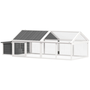 Poulailler espace couvert pondoir 2 zones - porte, toit ouvrant - 2,4 x 1,12 x 0,76 m - bois gris blanc
