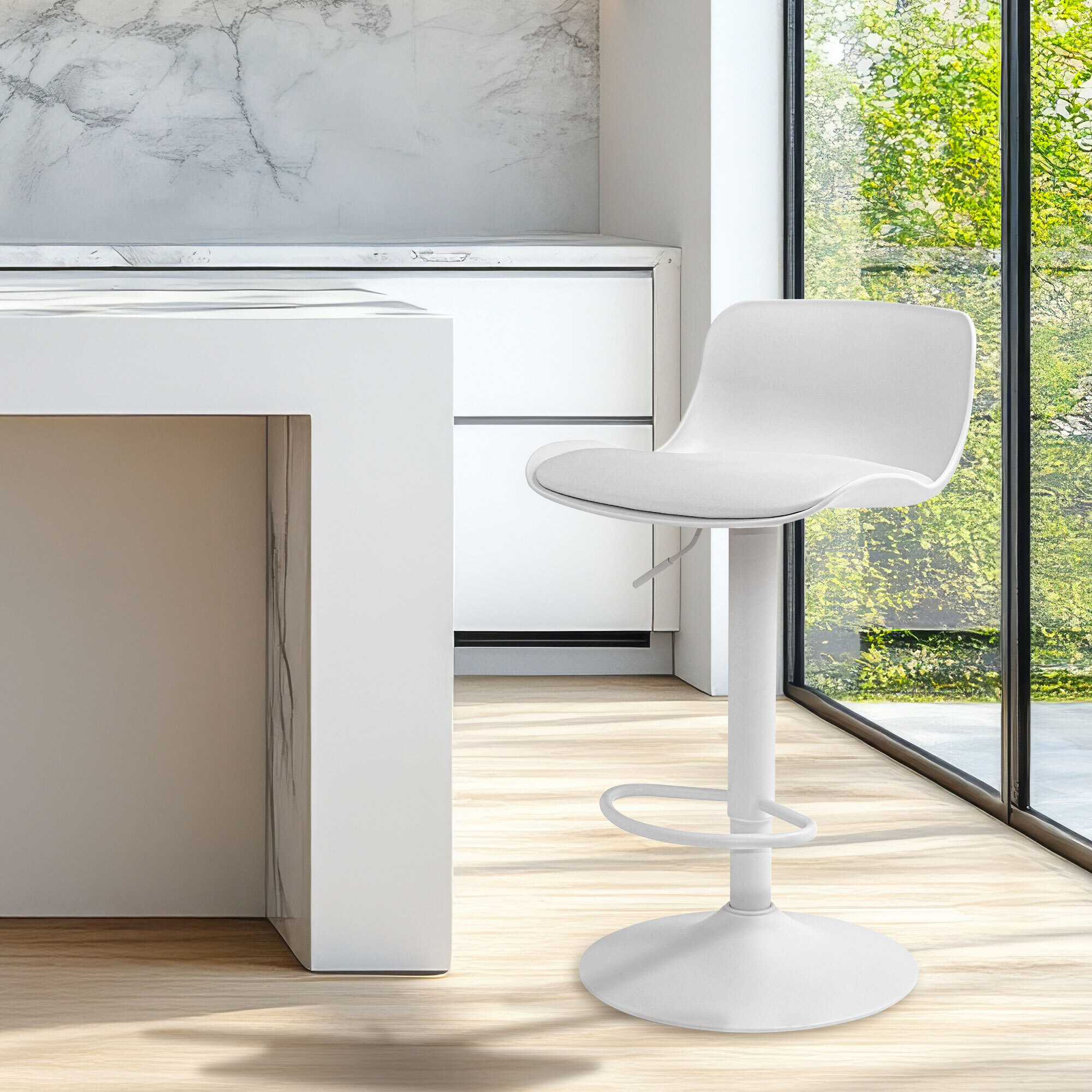 Amsterdam - Set 2 Sgabelli Bar 45x80x45 cm in Acciaio Verniciato Polietilene e Similpelle Imbottita Bianco