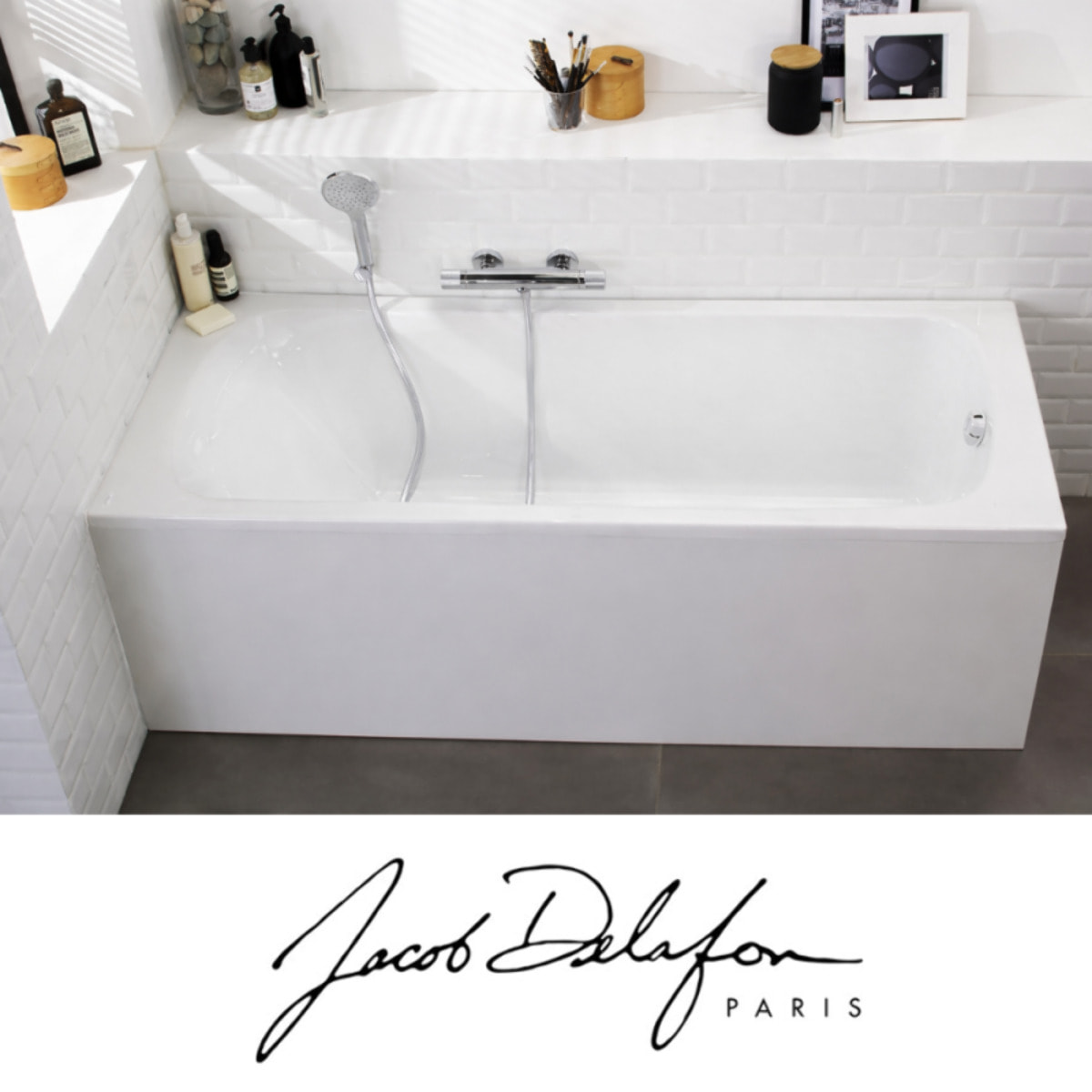 Pack baignoire droite 170 X 75 Brive + pare bain avec vidage chromé