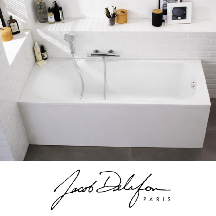Pack baignoire droite 170 X 75 Brive + pare bain avec vidage chromé