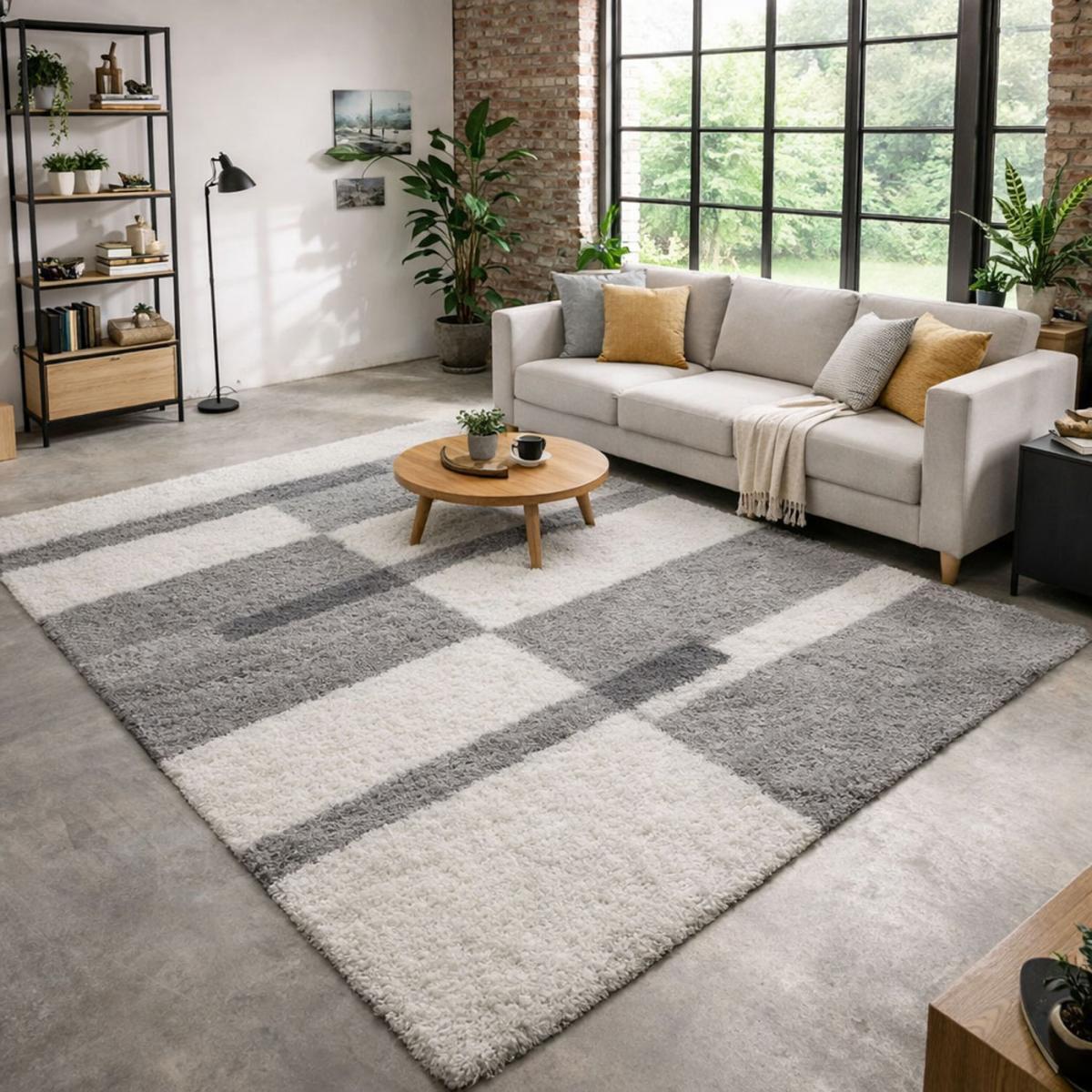 Tapis poils longs shaggy tissé motif géométrique NICO