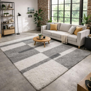 Tapis poils longs shaggy tissé motif géométrique NICO
