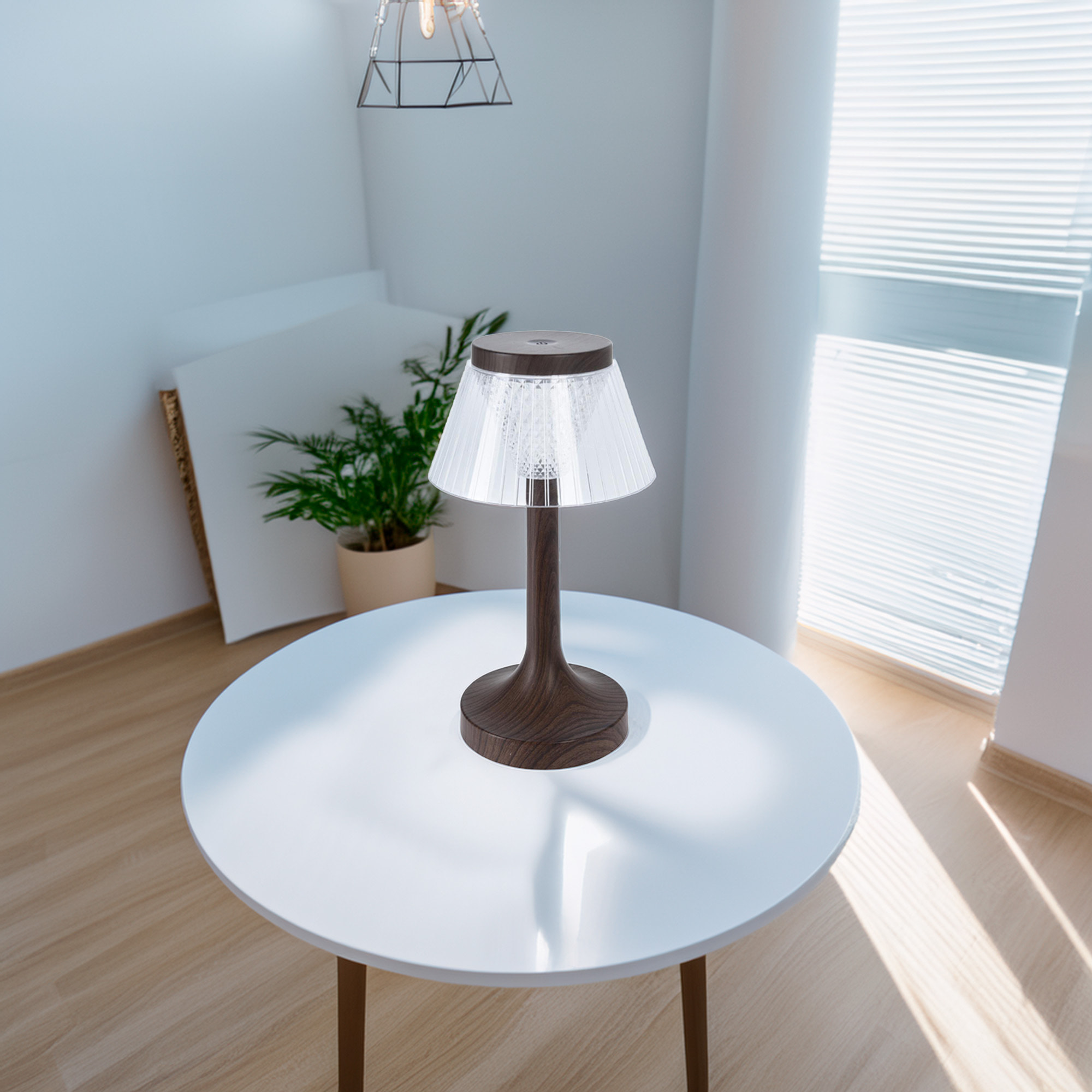 Well Home Lámpara de Mesa LED con efecto madera Recargable Ø15x27,5cm